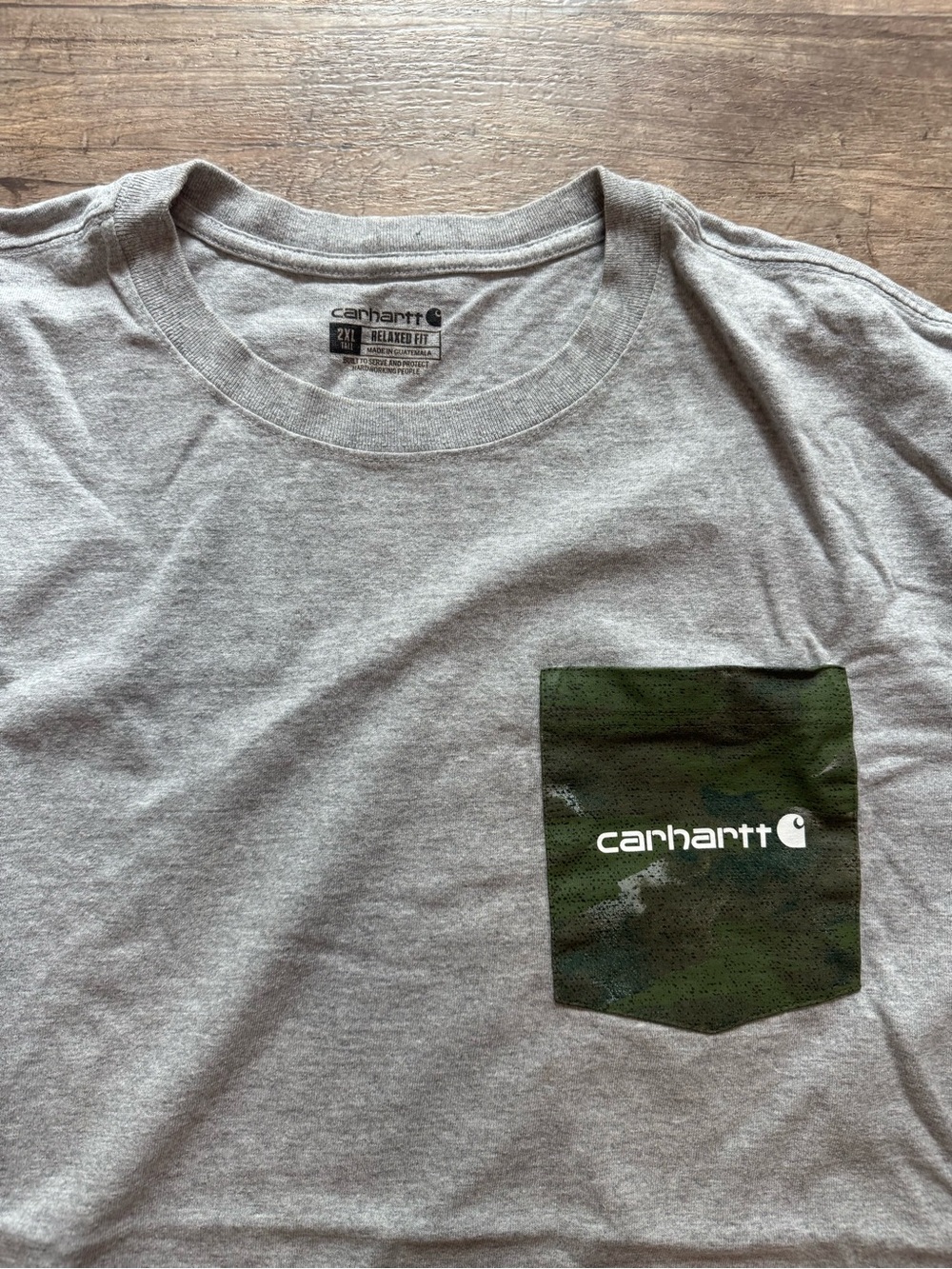 Carhartt Men's Grey Pocket T-Shirt with Green Camo Pocket